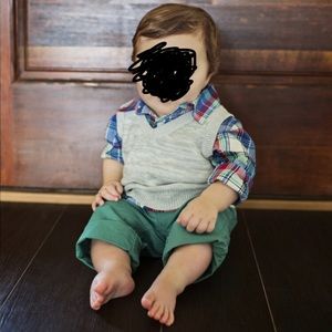 🎉Posh pick- Boys long slv shirt, vest & pants 9M